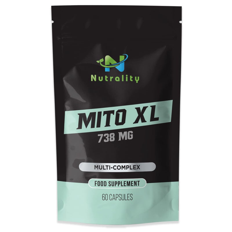 Nutrality Mito XL 738mg Supplement | Mitochondrial Supplements for Cellular Energy | Vitamin B2, Schisandra, Turmeric & Black Pepper | 60 Vegan Capsules